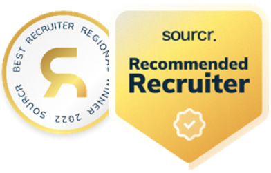 A badge with the words recommended recruiter.